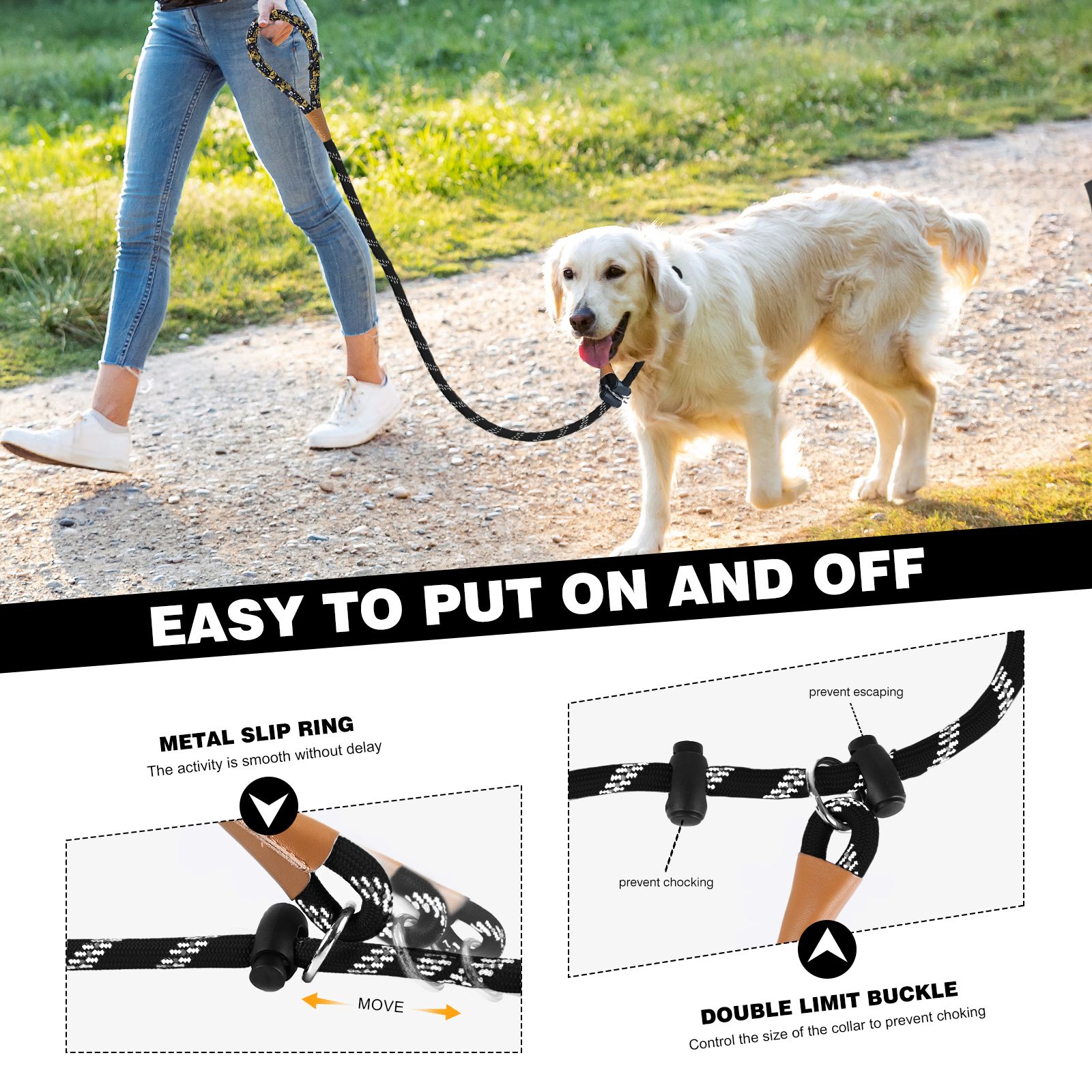 Dog Leash Reflective Slip Rope Lead Leash Strong Heavy Duty Braided Rope No Pull Training Lead Leashes for Medium Large and Small Dogs