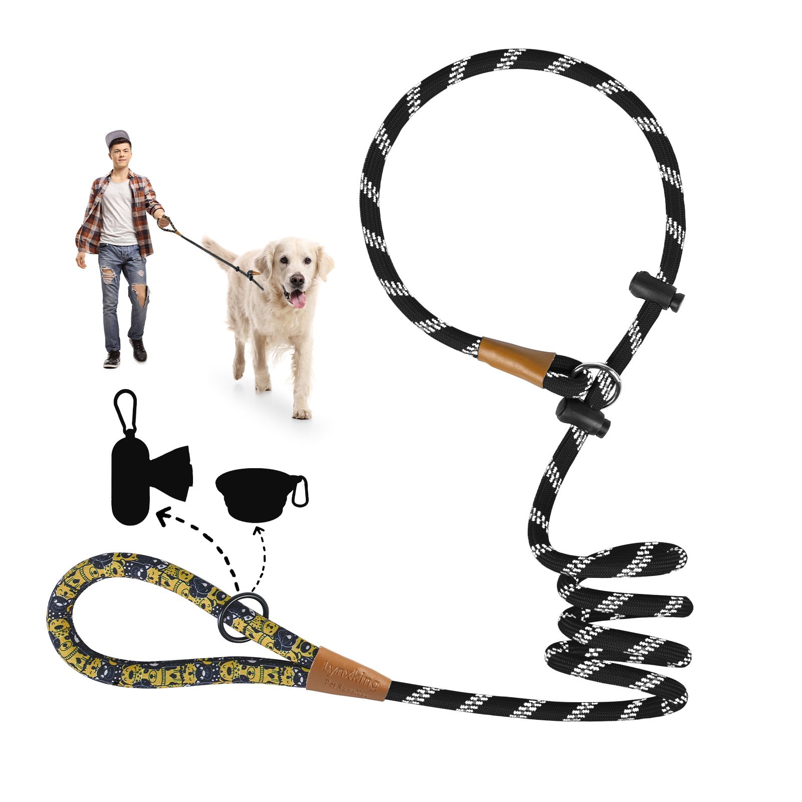 Dog Leash Reflective Slip Rope Lead Leash Strong Heavy Duty Braided Rope No Pull Training Lead Leashes for Medium Large and Small Dogs