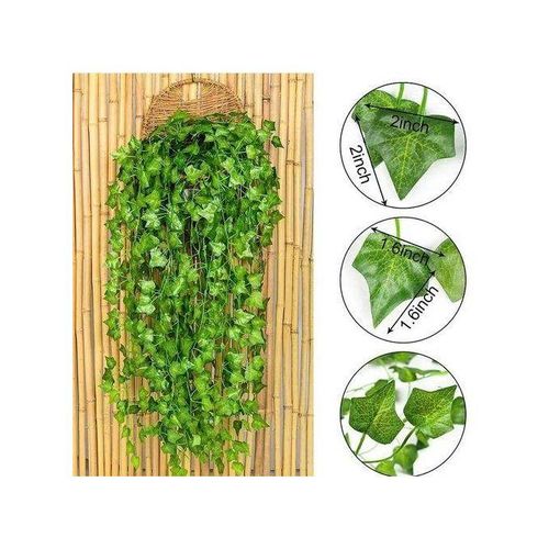 12pcs Rattan Artificial Leaves Vines Leaves Grape Ivy Leaf2.2m Plant Vine Hanging Realistic Fake Leaves Flower For Wedding Wall ,Balcony Privacy Fence Garden Decorative Hedge And Outdoor Decor