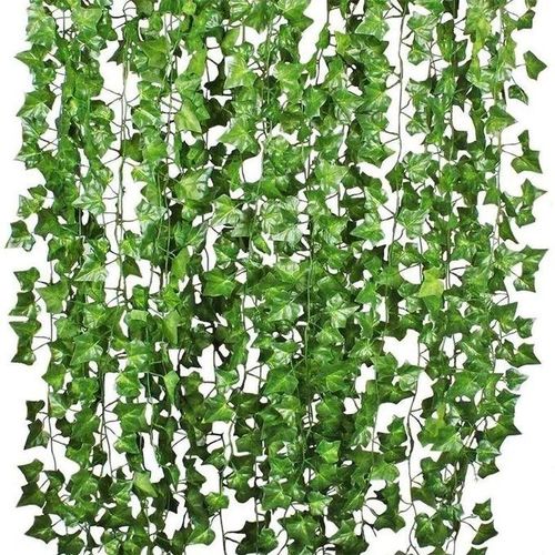 12pcs Rattan Artificial Leaves Vines Leaves Grape Ivy Leaf2.2m Plant Vine Hanging Realistic Fake Leaves Flower For Wedding Wall ,Balcony Privacy Fence Garden Decorative Hedge And Outdoor Decor