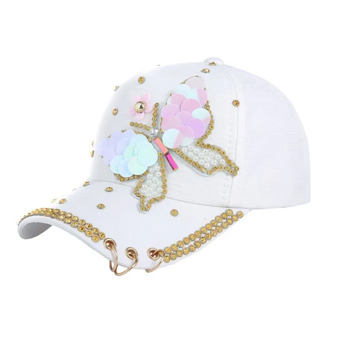 Women's sun hat Baseball Cap Hip Hop Adjustable -Stylish Butterfly Rhinestone and Daily Wear