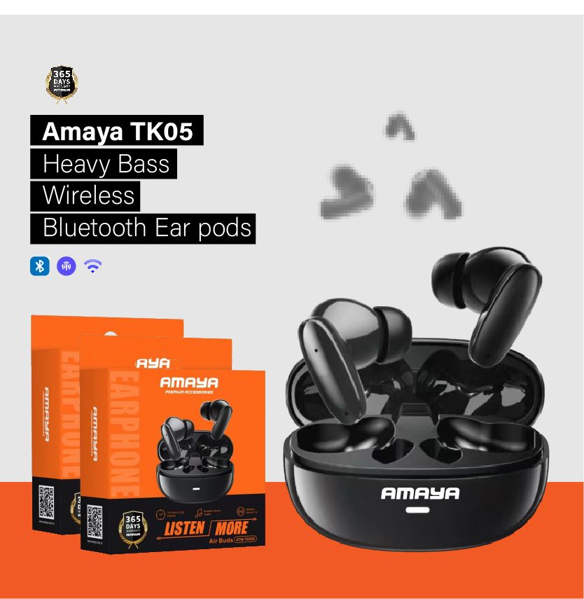 Amaya TK 05 Wireless sport Earbuds Earpods for outdoors ,sport , with intelligent noise canceling for crowded areas and noisy places ensuring focus with quality sound