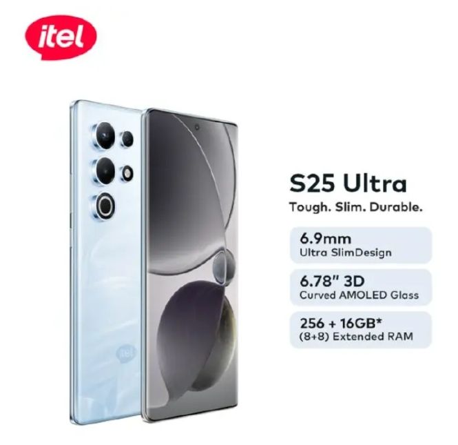 Itel S25 Ultra 256GB+8GB RAM 50MP+32MP Camera 6.78" 120Hz AMOLED Display 5000mAh Battery Android Smart Phone IP64 Dust/Water Resistant RGB Ring Notifications Light