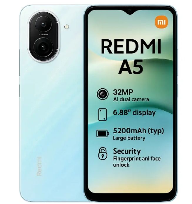 [Special Discount] Redmi A5 128GB+4GB 6.88" 120Hz Display 32MP+8MP Cameras Android 15 5200mAh Battery Fingerprint Unlock Unisoc T7250 Processor Dust and Splash Resistant Smart Phone