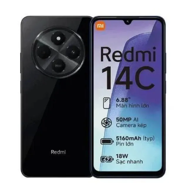 [Limited offer] Xiaomi Redmi 14C 4GB+128GB 6.88" Storage 4G Network Dual SIM 90Hz LCD Screen 50MP Camera 33W Type-C Charging 5160mAh Battery Fingerprin t& Face Smart Phones Phone