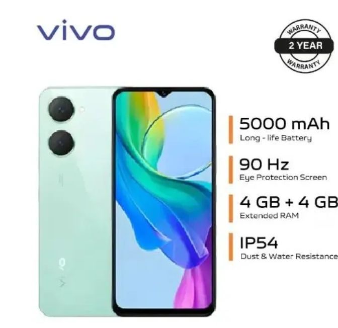 Vivo Y03 128GB+8GB[4+4] 6.56" 90Hz Display Android 4G 5000mAh Smart Phones 1 Years warranty phone IP54 Dust/Water Resistant MTK Helio G85 Processor 13MP Camera 15W Fast Charging Smartphone