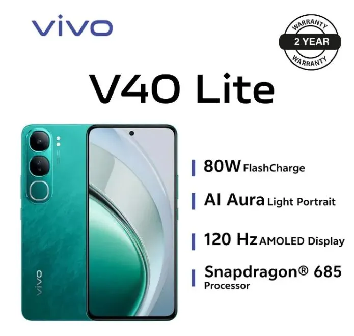Vivo V40 Lite 256GB+8GB 6.67 Inches 120Hz Display 50MP+32MP Cameras Snapdragon 685 Processor 5000mAh Battery 80W SuperFast Charging IP64Dust/Water Resistant Android Smart Phones