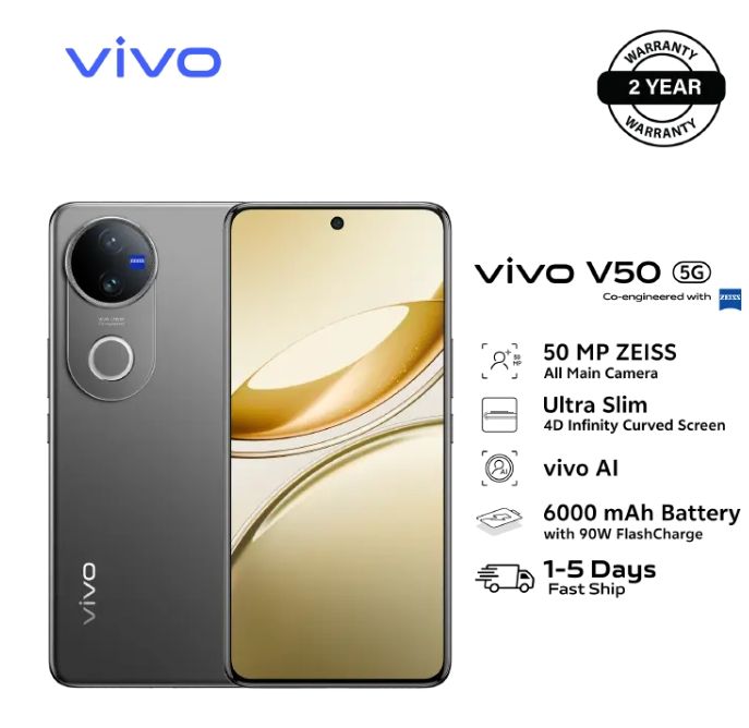 Vivo V50 512GB+12GB 6.77 Inches 120Hz Display 50MP+50MP Cameras Snapdragon 7 Gen 3 Processor 6000mAh Battery 90W SuperFast Charging IP68/69Dust/Water Resistant Android Smartphone