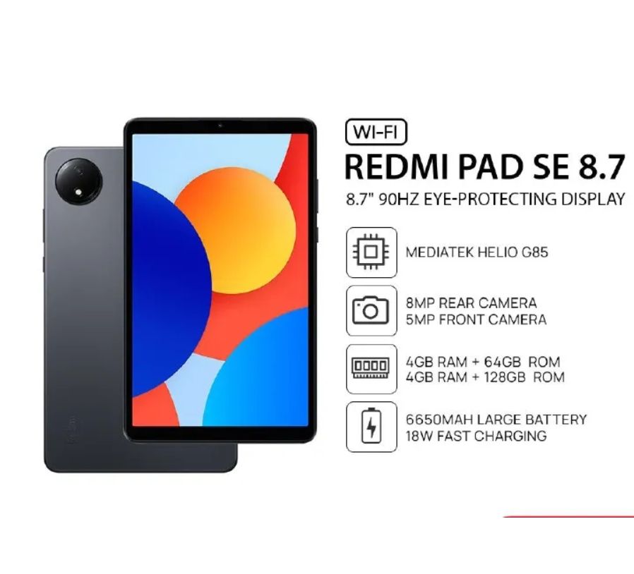[New Arrival] Xiaomi Redmi Pad SE 8.7 64GB+4GB (4G) 8.7 Inch IPS LCD Android 14 HyperOS 8MP+5MP Camera 6650mAh 18W Charge Type-C 2.0 Mediatek Helio G85 IP53 Dust/Water Resistant Tablet Tablets