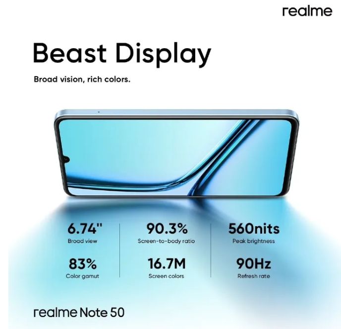 Brand New Realme Note 50 128GB ROM + 8(4+4)GB RAM 90Hz 6.74" 5000mAh 13MP Al Camera Unisoc Tiger T612 Type-C 3-Card Slot Smart Phones Side Fingerprint phone