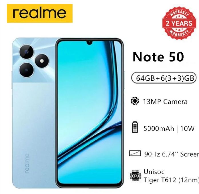 Brand New Realme Note 50 128GB ROM + 8(4+4)GB RAM 90Hz 6.74" 5000mAh 13MP Al Camera Unisoc Tiger T612 Type-C 3-Card Slot Smart Phones Side Fingerprint phone