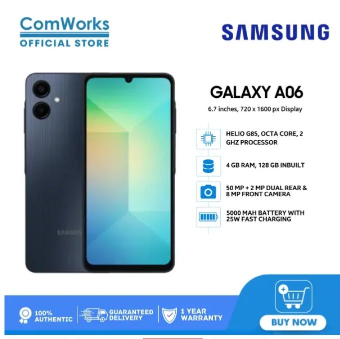 Samsung Galaxy A06 64GB+4GB 50MP Camera 6.7" 90Hz MTK Helio G85 (12nm) 5000mAh 25W Type-C Charge Android 14 Smart Phones Side Fingerprint Unlock phone