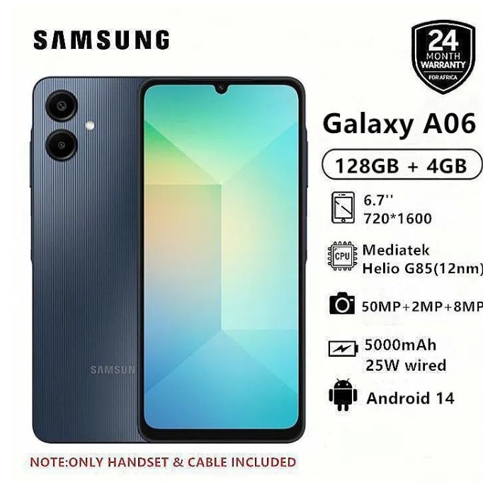 Samsung Galaxy A06 128GB+4GB 50MP Camera 6.7" 90Hz MTK Helio G85 (12nm) 5000mAh 25W Type-C Charge Android 14 Smart Phones Side Fingerprint Unlock phone