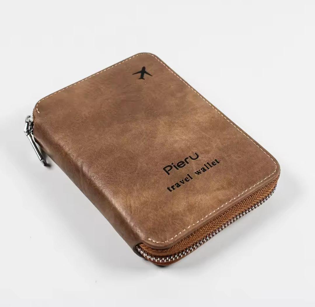 Multifunctional Rfid Anti-Theft Brush Passport Holder Document Bag Travel Wallet Zipper Storage Bag Leather Case Passport Holder