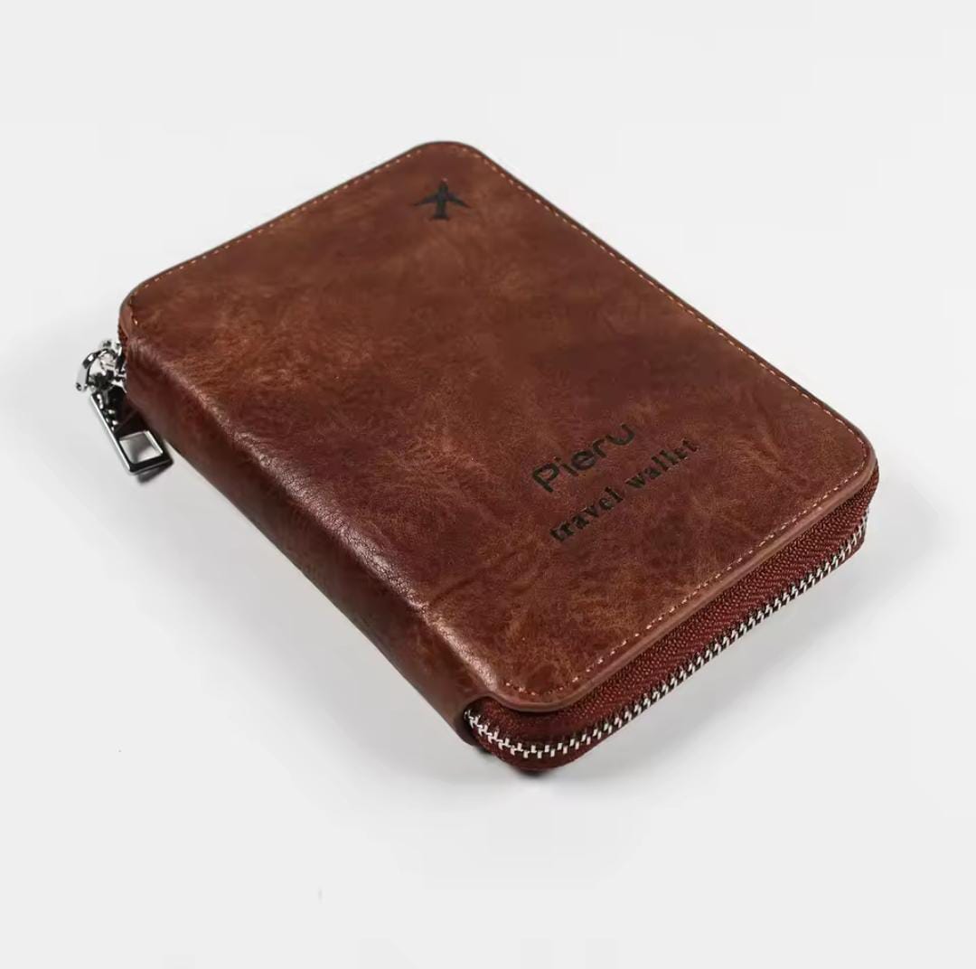Multifunctional Rfid Anti-Theft Brush Passport Holder Document Bag Travel Wallet Zipper Storage Bag Leather Case Passport Holder