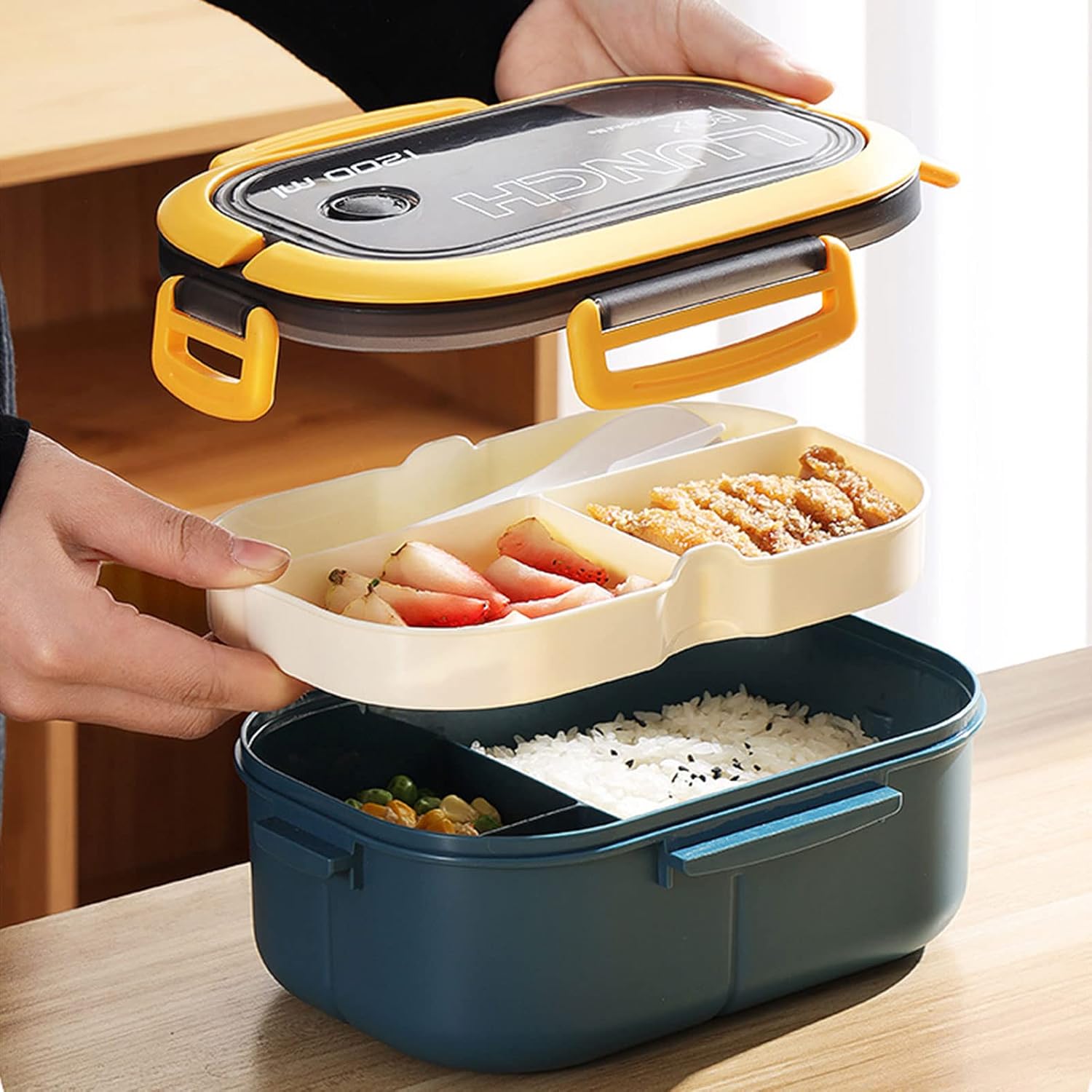 Double-Layer Separated Bento Lunch Box – Portable Microwave Food Container for Kids & Adults