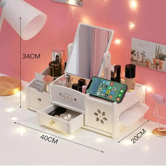 Wall-Mounted Jewelry Organizer with Full-Length Dressing Mirror – Lockable Armoire with Hooks, Drawers & Shelves for Earrings, Necklaces, Rings & Cosmetics