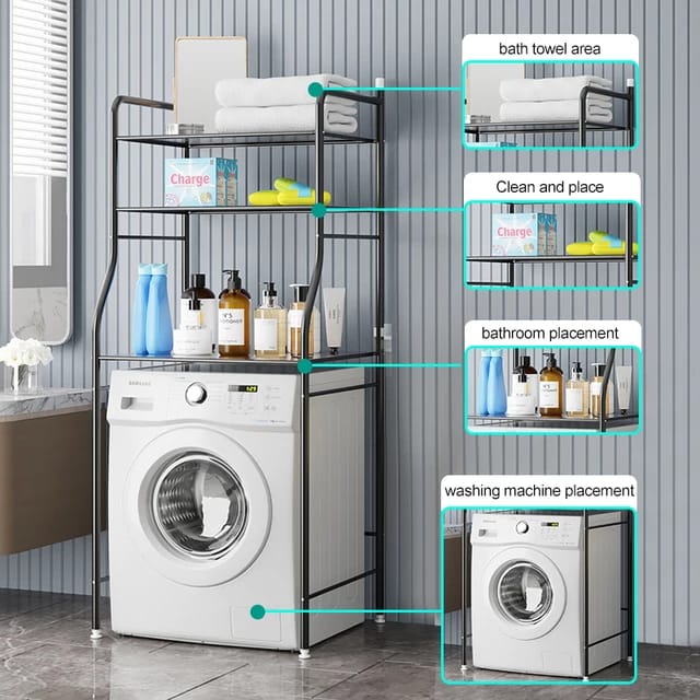 3-Tier Washing Machine Organizer Rack – Over-The-Washer Storage Shelf, Space-Saving Bathroom or Laundry Rack for Towels, Detergents, Bottles & More