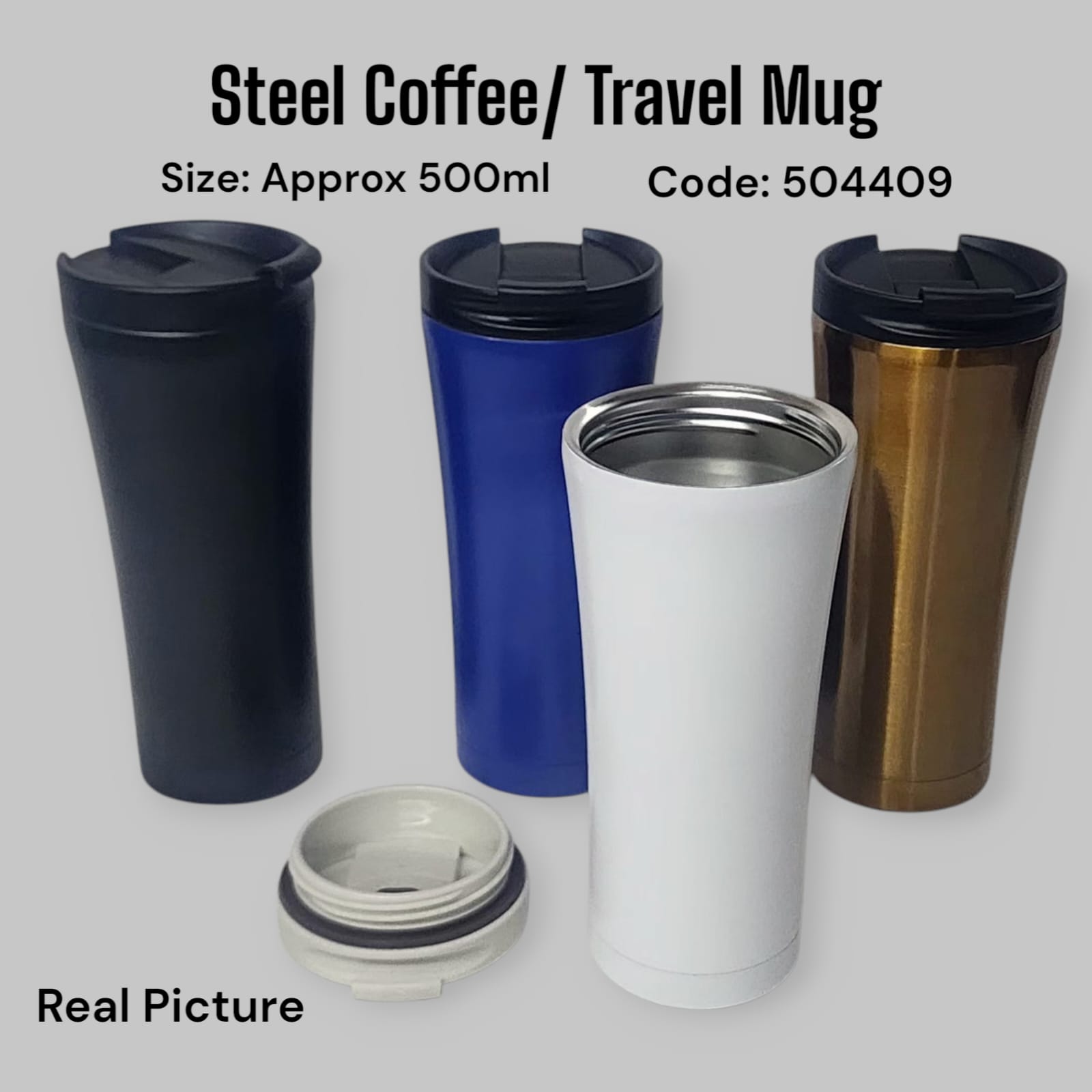 500ml Steel White Coffee Travel Mug – Vacuum Insulated, Leakproof Thermos Tumbler with Lid for Hot & Cold Drinks, Office, Travel, and Outdoor Use