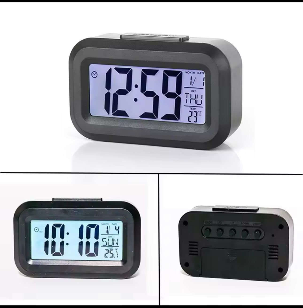 LED Digital Alarm Clock with Time, Date & Temperature Display – Battery Operated, Compact Table Clock for Home, Office, Bedroom, Kids, Travel – Uses AAA Batteries (Not Included)