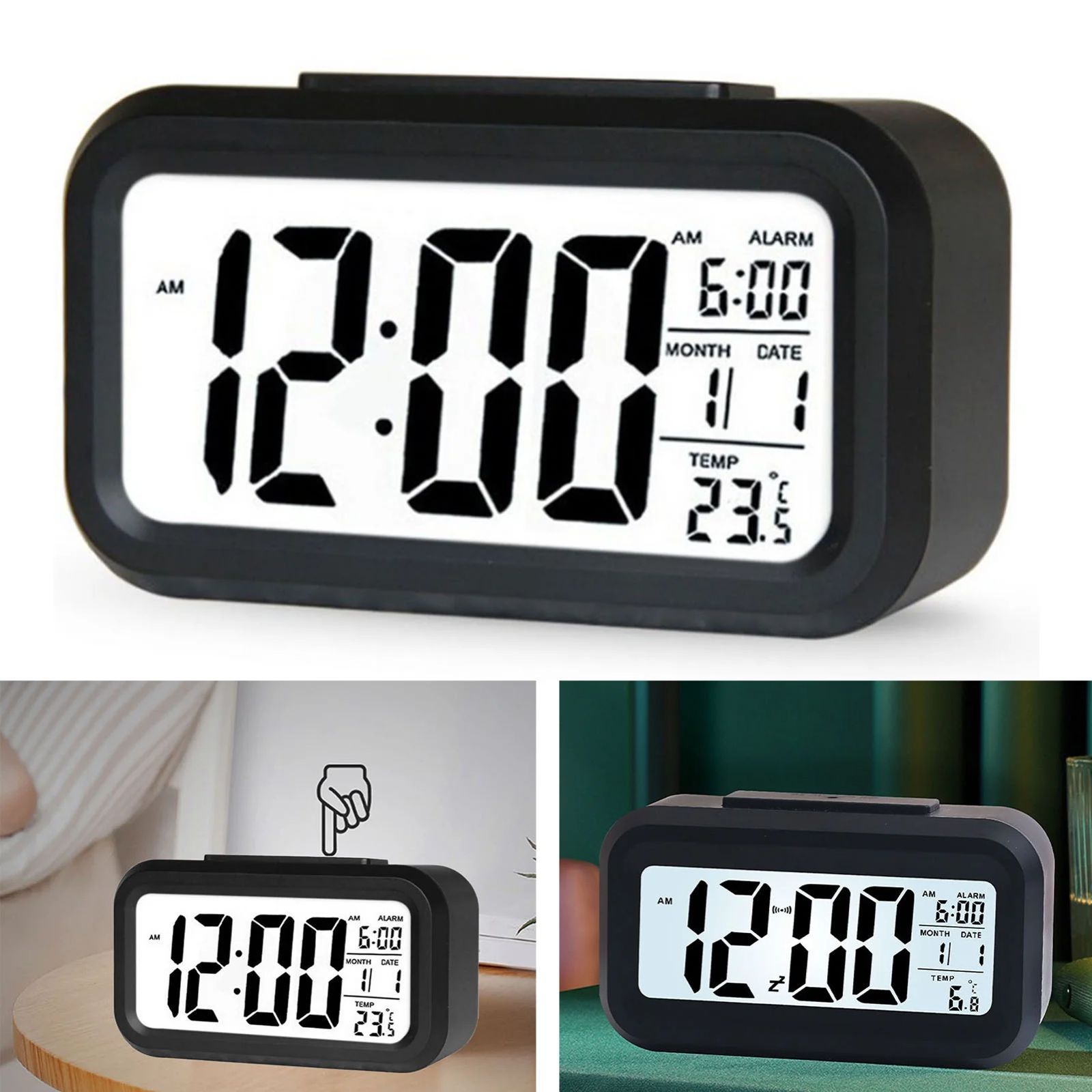 LED Digital Alarm Clock with Time, Date & Temperature Display – Battery Operated, Compact Table Clock for Home, Office, Bedroom, Kids, Travel – Uses AAA Batteries (Not Included)