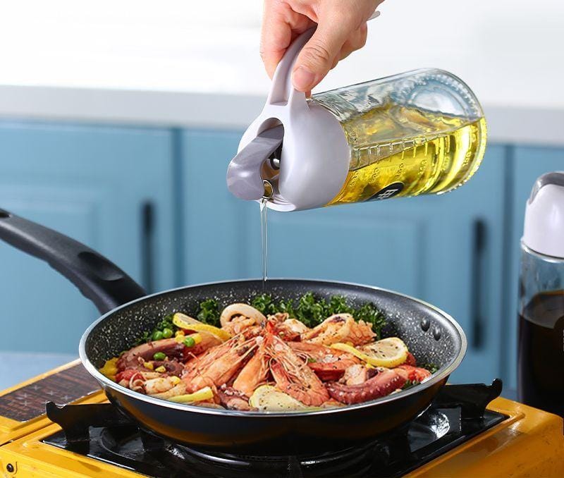 650ml Non-Slip Oil & Vinegar Dispenser Bottle with Automatic Cap and Stopper – Leakproof Glass Cruet for Cooking, Drizzling & Marinades – Smart Kitchen Storage Jar