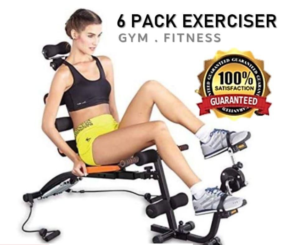 Six Pack Ab Exerciser with Pedals – Adjustable Home Gym Workout Machine for Abs, Core, Legs & Cardio with Resistance Bands & Back Support