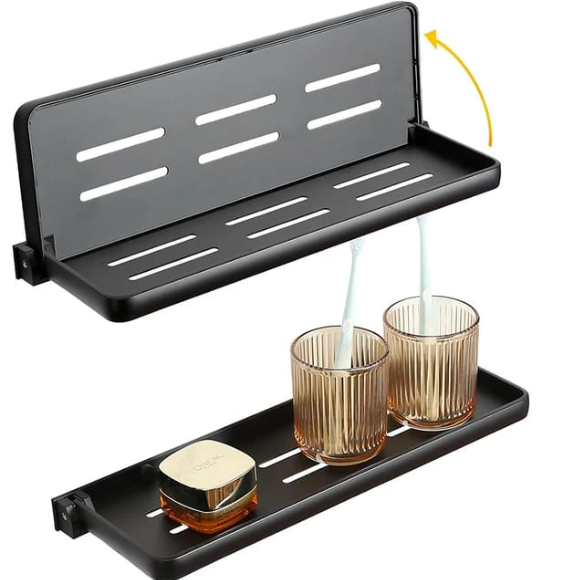 1PC Foldable Metallic Rectangular Multi-purpose Floating shelf Bathroom shower gel holder with living room & kitchen tool use