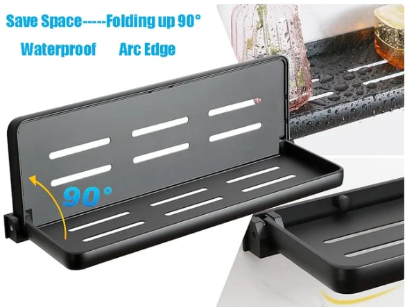 1PC Foldable Metallic Rectangular Multi-purpose Floating shelf Bathroom shower gel holder with living room & kitchen tool use