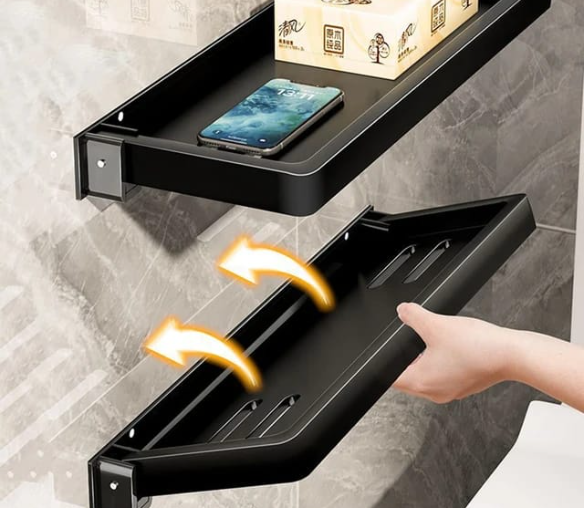 1PC Foldable Metallic Rectangular Multi-purpose Floating shelf Bathroom shower gel holder with living room & kitchen tool use
