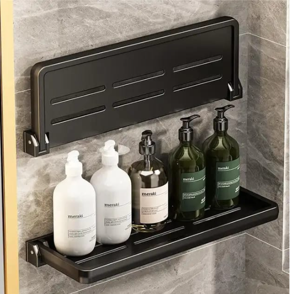 1PC Foldable Metallic Rectangular Multi-purpose Floating shelf Bathroom shower gel holder with living room & kitchen tool use