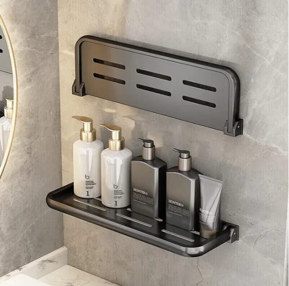 1PC Foldable Metallic Rectangular Multi-purpose Floating shelf Bathroom shower gel holder with living room & kitchen tool use