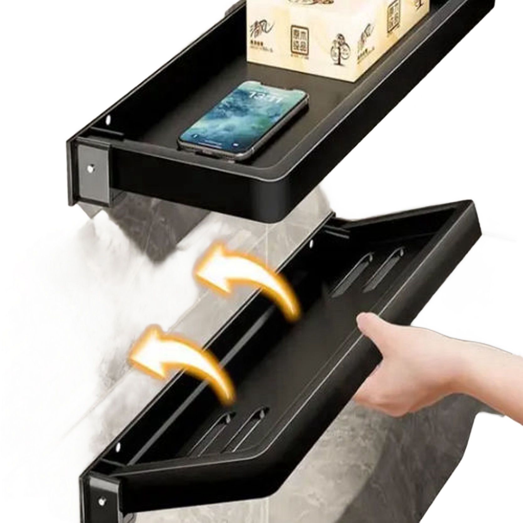 1PC Foldable Metallic Rectangular Multi-purpose Floating shelf Bathroom shower gel holder with living room & kitchen tool use