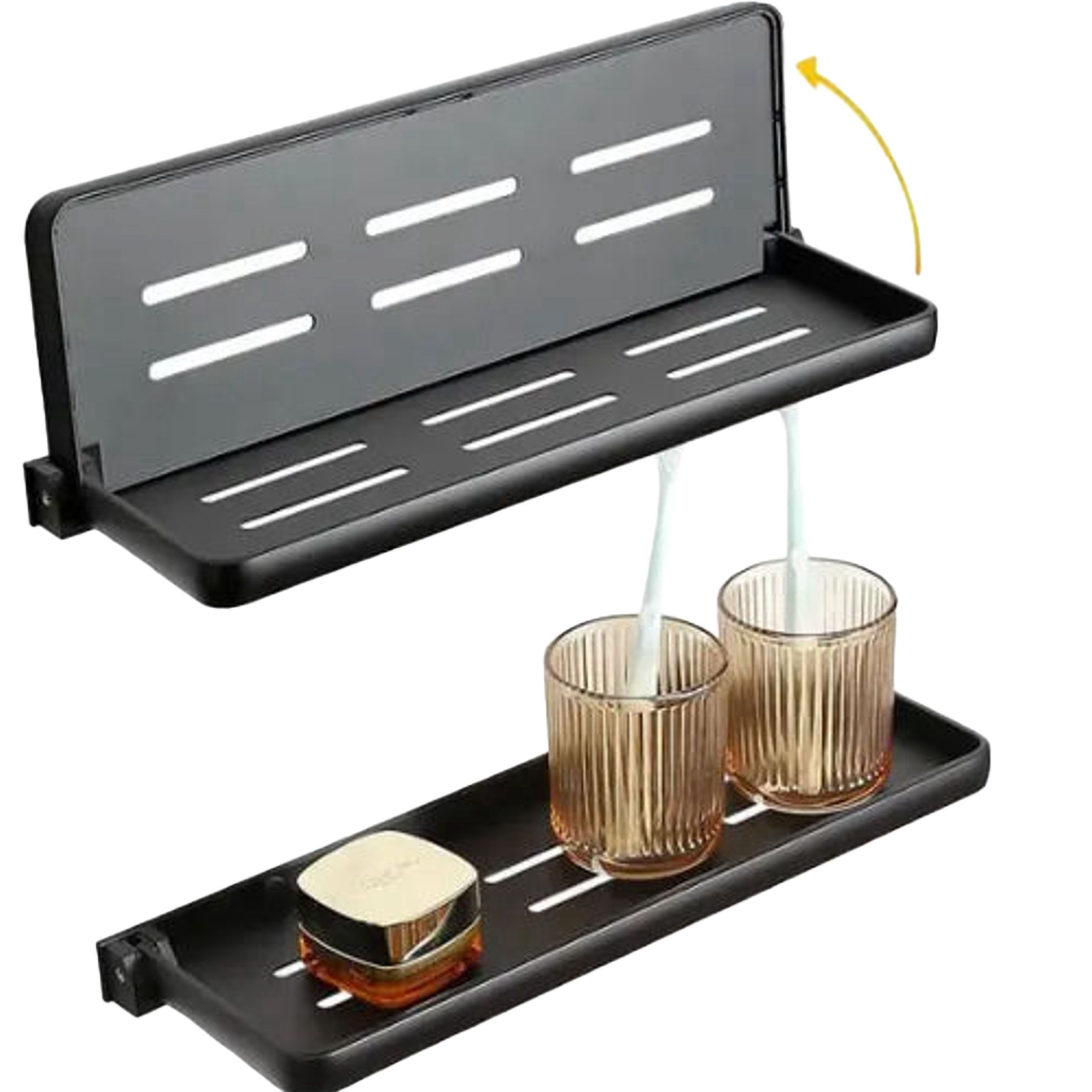 1PC Foldable Metallic Rectangular Multi-purpose Floating shelf Bathroom shower gel holder with living room & kitchen tool use