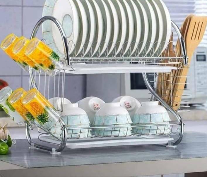 Stainless Steel 2-Layer Dish Rack – Space-Saving Kitchen Organizer Upgrade your kitchen with this durable 2-layer stainless steel dish rack, designed to keep your countertops neat and your dishes wel