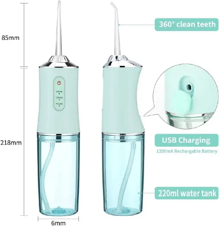 Oral Irrigator Portable Dental Water Flosser USB Rechargeable Water Jet Floss Tooth Pick 4 Jet Tip 220ml 3 Modes IPX7 1400rpm