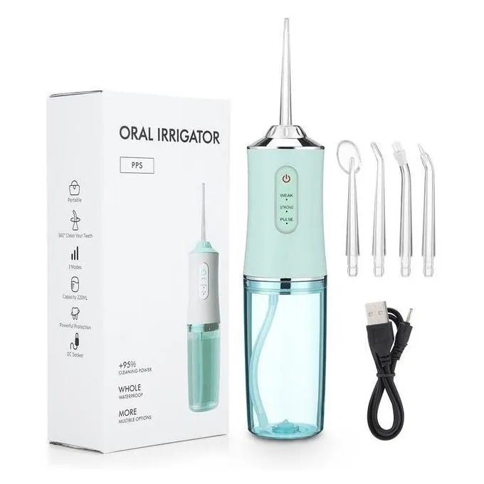 Portable Oral Irrigator Water Flosser Usb Water Jet Floss 4 Jet Tip 220ml 3 Modes Ipx7 1400rpm Mouth Washing Machine