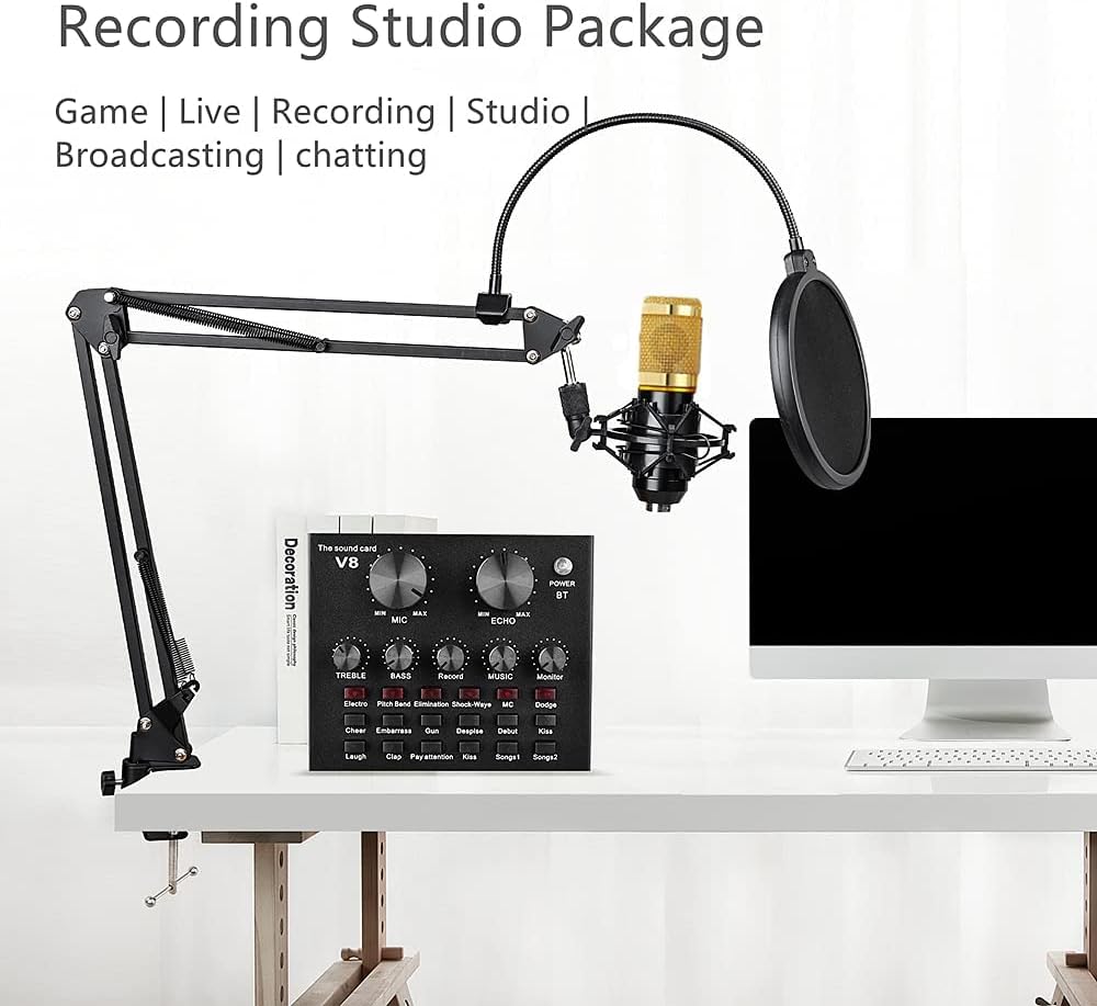 Podcast Equipment Bundle, BM-800 Recording Studio Package with Voice Changer, Live Sound Card - Audio Interface for Laptop Computer Vlog Living Broadcast Live Streaming YouTube TikTok