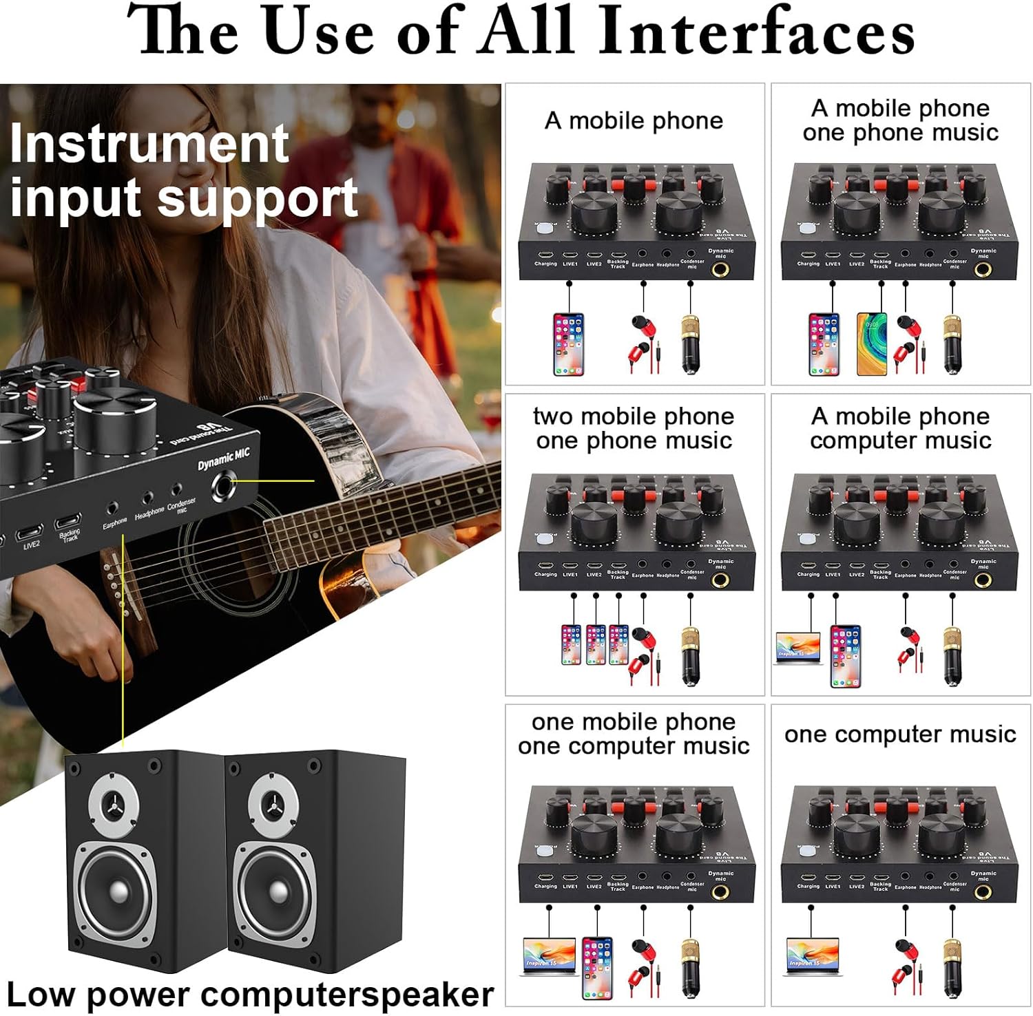 Podcast Equipment Bundle, Audio Interface with Voice Changer and BM800 Condenser Microphone, Recording Studio Package Perfect for Recording, Broadcasting, Live Streaming, YouTube, TikTok (BM800-V8)