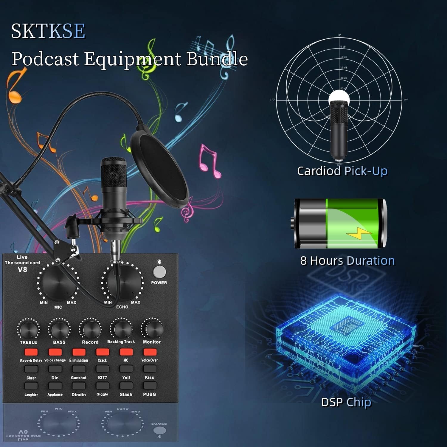 Podcast Equipment Bundle, BM-800 Recording Studio Package with Voice Changer, Live Sound Card - Audio Interface for Laptop Computer Vlog Living Broadcast Live Streaming YouTube TikTok