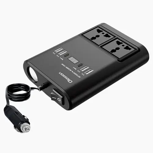 150W Car N Home Inverter: Switchable Power with 4 USB, 2 Type-C Ports, and Dual 220V Outlets for Optimal Car Charging Convenience