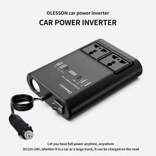 150W Car N Home Inverter: Switchable Power with 4 USB, 2 Type-C Ports, and Dual 220V Outlets for Optimal Car Charging Convenience