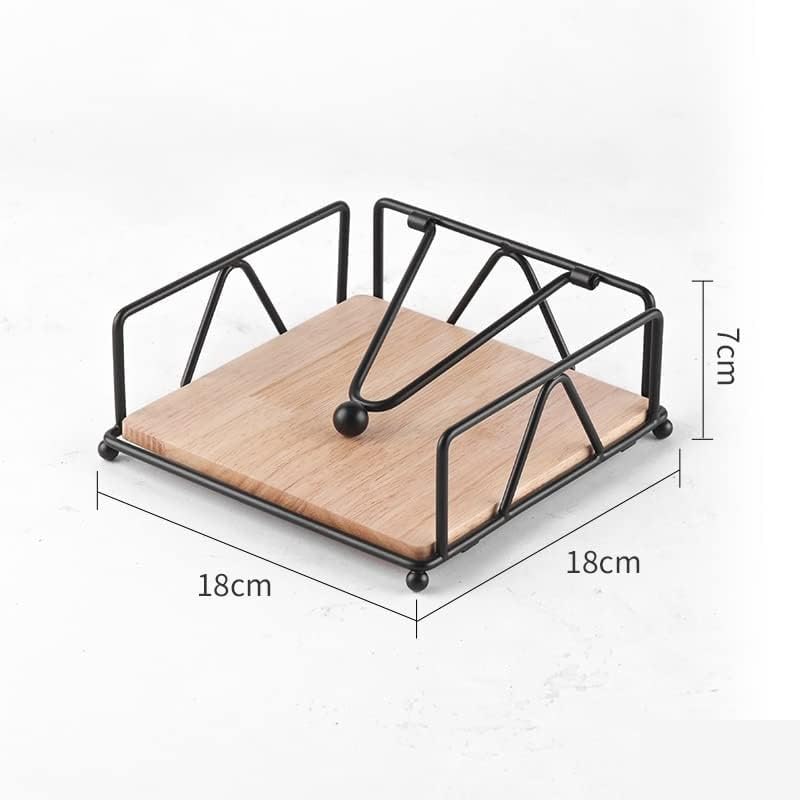 Metal Napkin Holder, Flat Table Napkin Holder with Weighted Arm and Wooden Base, Black Farmhouse Paper Napkin Dispenser for Kitchen Countertop Dining Room