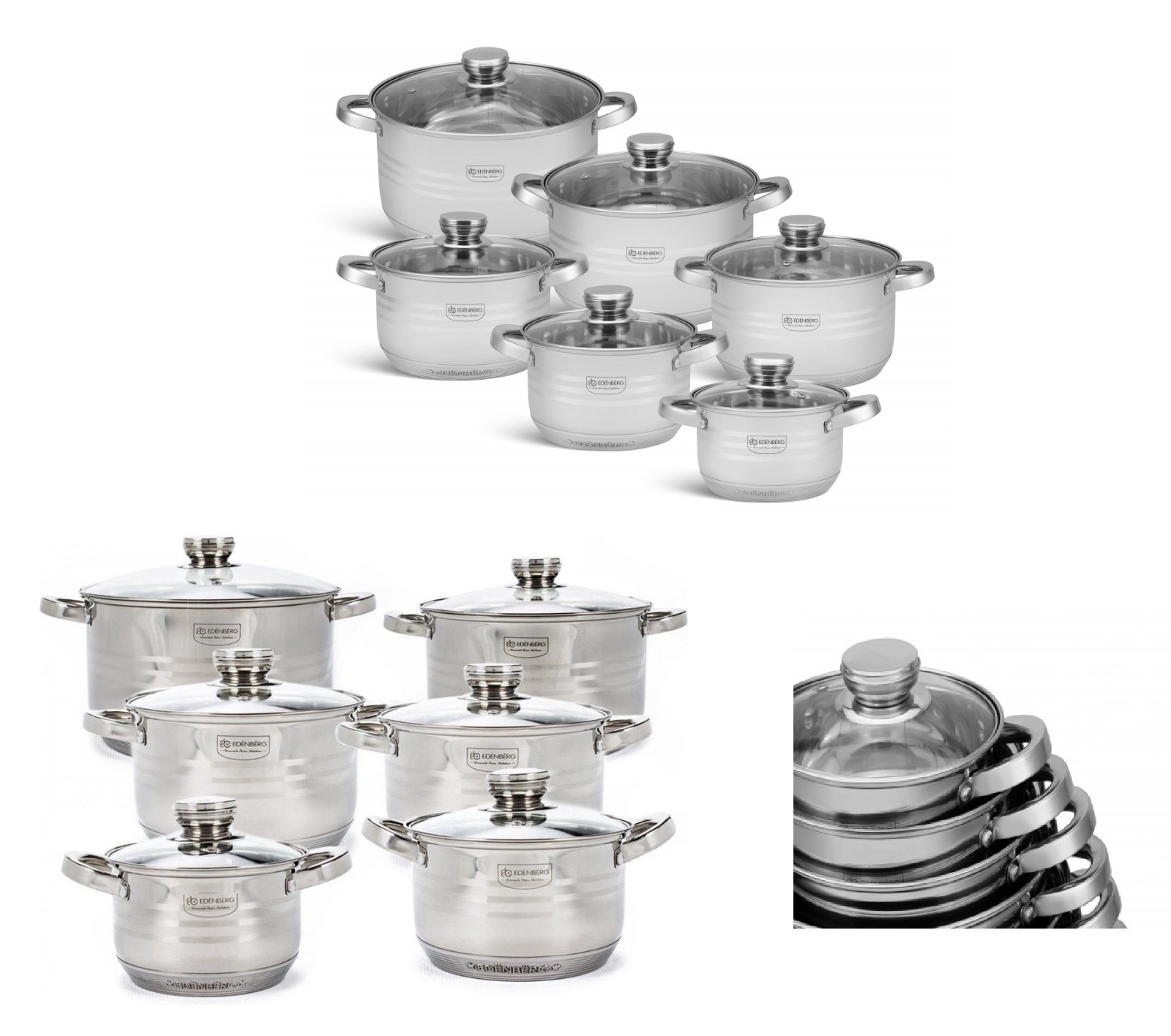 Edenberg Stainless Steel Luxury Pan Set 12 Piece - Equipped With 9-Layer Bottom!