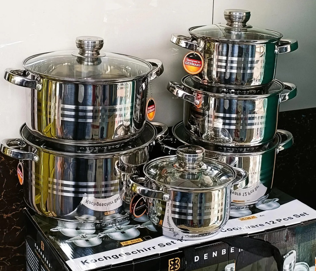 Edenberg Stainless Steel Luxury Pan Set 12 Piece - Equipped With 9-Layer Bottom!