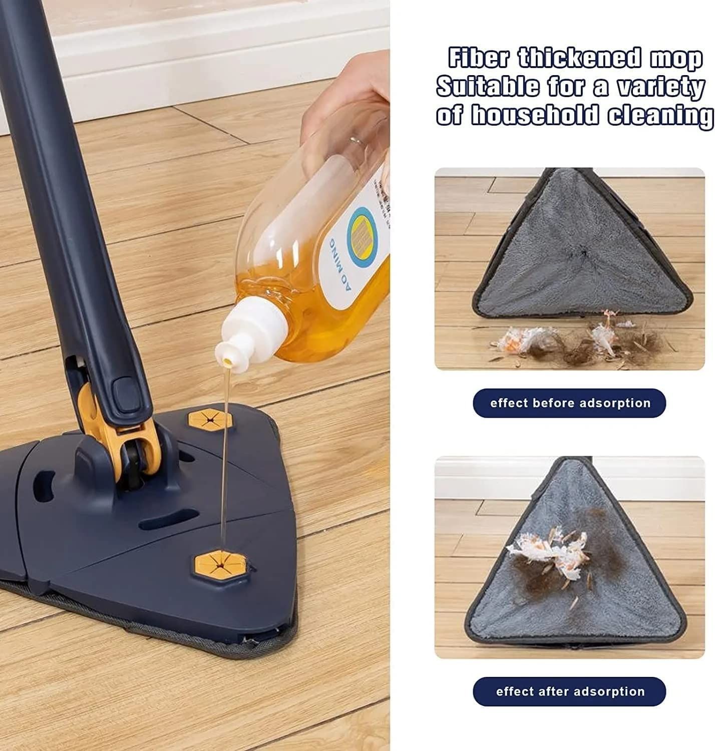360° Rotatable Adjustable Triangle Cleaning Mop with Stainless Steel Long Handle Push-Pull Squeezing Cleaning Mop Dry & Wet Mop Floor Windows Ceiling