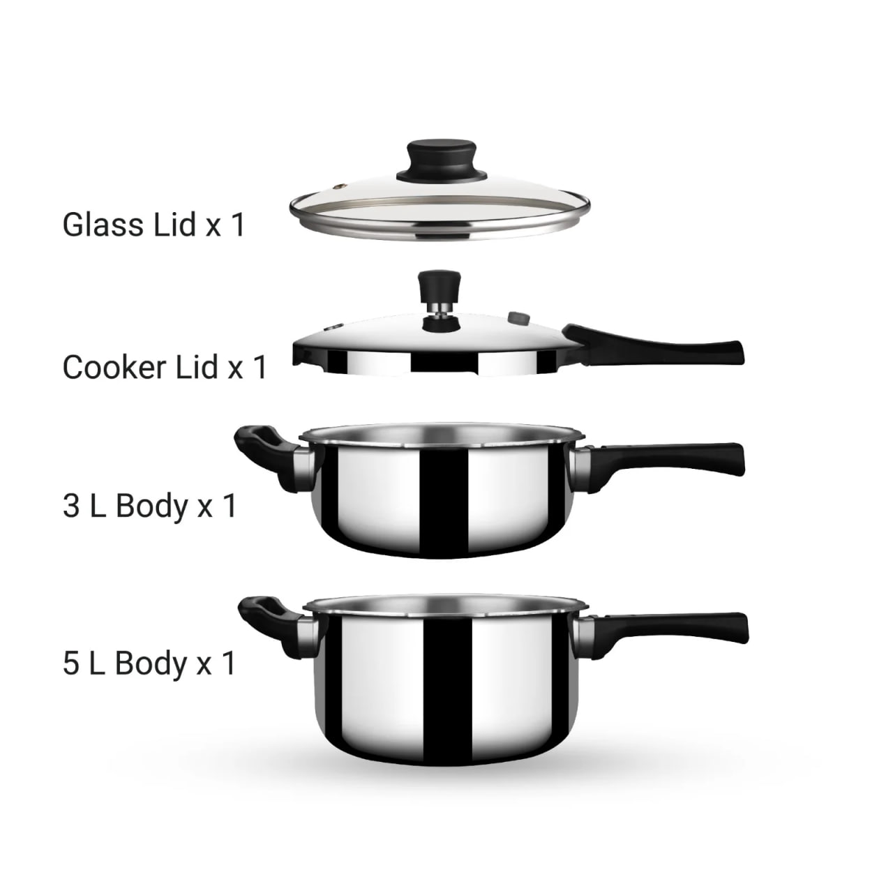 Stahl Xpress Duo (3L & 5L) Cooker Triply Pressure Cooker Pan, Induction Cooker, Outer Lid Pressure Cooker, Induction & Gas Stove Compatible, 5 Years Warranty