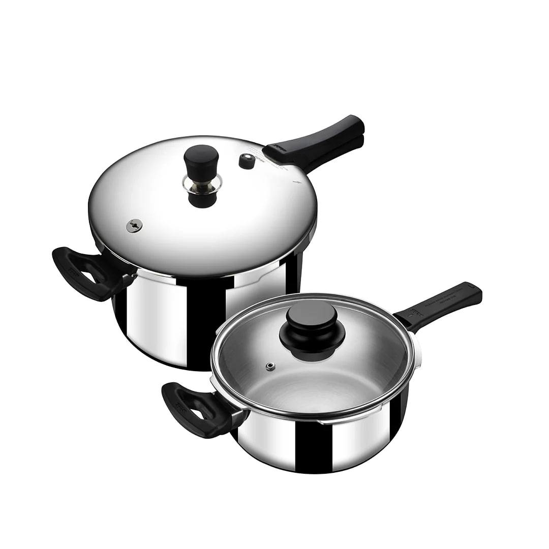 Stahl Xpress Duo (3L & 5L) Cooker Triply Pressure Cooker Pan, Induction Cooker, Outer Lid Pressure Cooker, Induction & Gas Stove Compatible, 5 Years Warranty