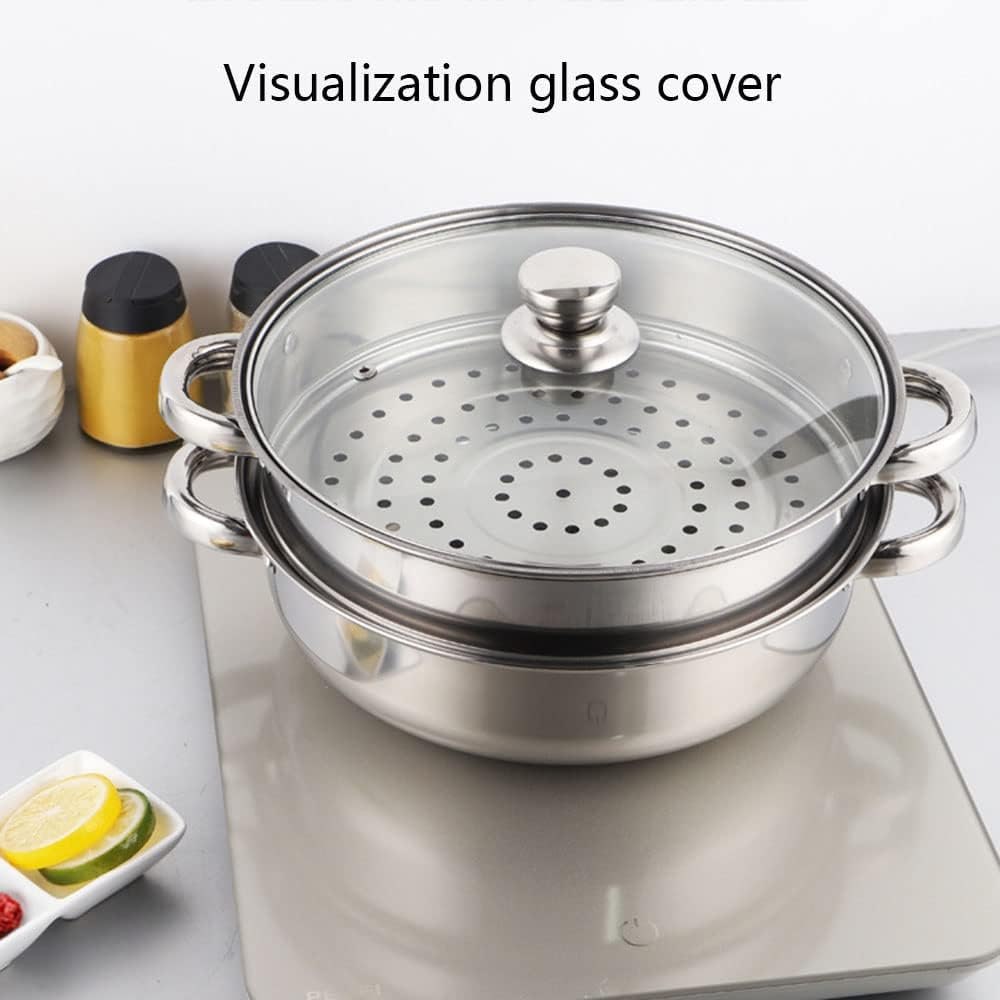 2 Tier Steamer Pot Stainless Steel 2 Ltrs - Steam Pot with Glass Lid Food Vegetable Cooker Pot Cooking Pan Steaming Pot Dim Sum Cookware Steamer For Kitchen Cooking