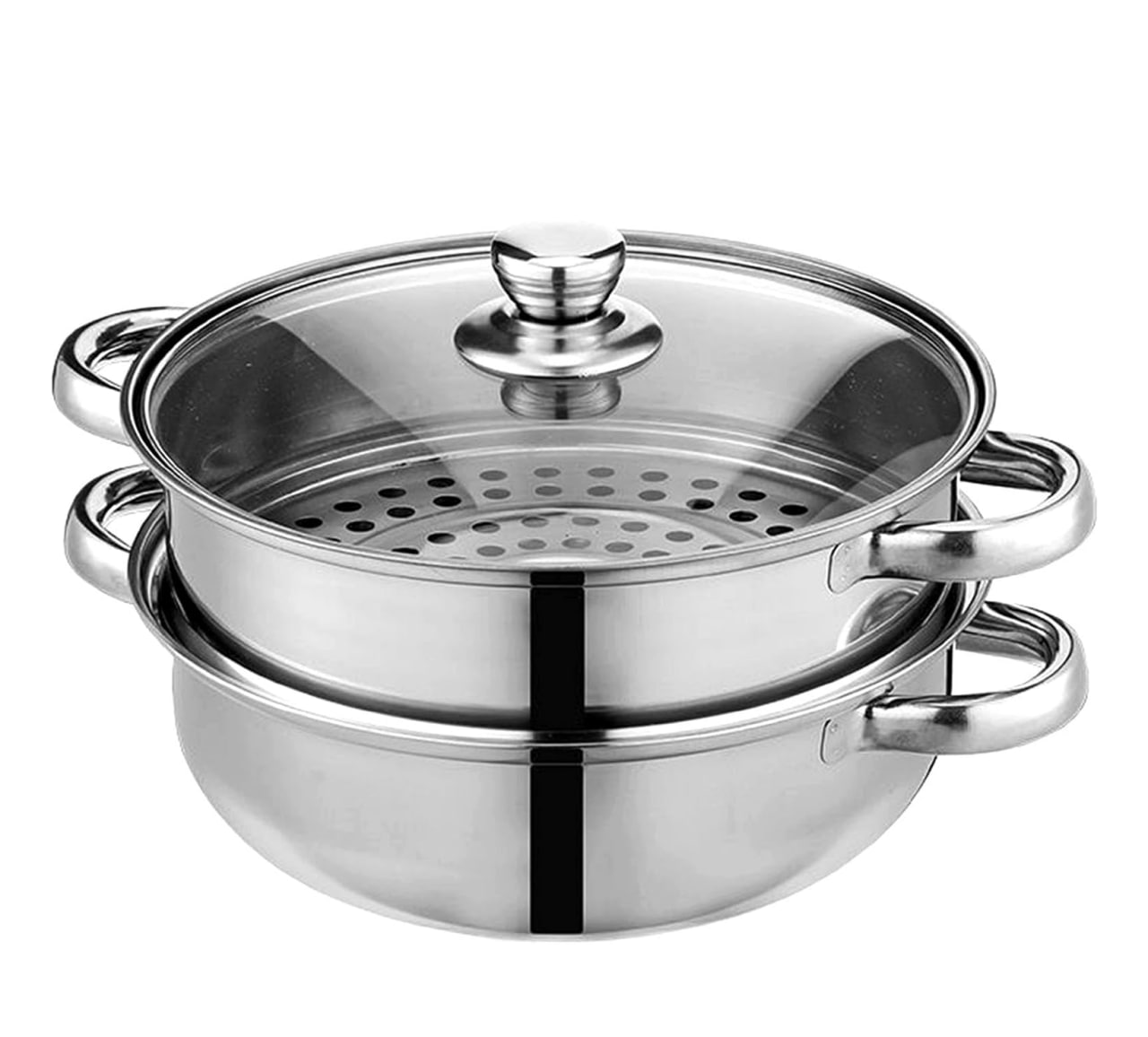 2 Tier Steamer Pot Stainless Steel 2 Ltrs - Steam Pot with Glass Lid Food Vegetable Cooker Pot Cooking Pan Steaming Pot Dim Sum Cookware Steamer For Kitchen Cooking